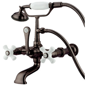 Kingston Brass 7" Wall Mount Tub Faucet With Hand Shower, Oil Rubbed Bronze