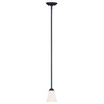 Livex Lighting - Ridgedale Mini Pendant, Black - This slim, trim mini pendant from the Ridgedale collection features a sophisticated look. This fabulous mini pendant, features a black finish, subtle styling and hand blown satin opal white glass. Illuminate a counter space, breakfast nook and more with this attractive piece.