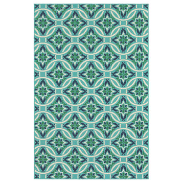 Madelina Floral Blue and Green Indoor or Outdoor Area Rug, 3'7"x5'6"