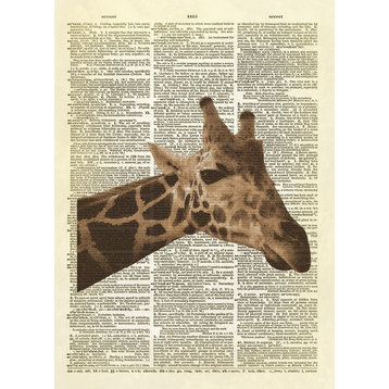 Giraffe Head Dictionary Art Print, Sepia