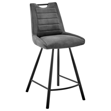 Armen Living Arizona 26" Modern Fabric and Metal Counter Stool in Charcoal/Black