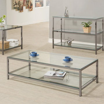 Coaster Contemporary Glass Top Coffee Table with Shelf in Black