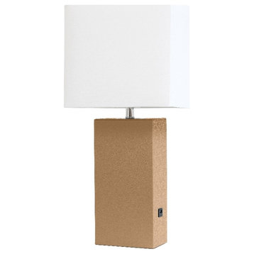 Lalia Home 21in Leather Base Table Lamp with USB Charging Port Beige