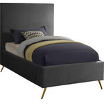 Meridian Furniture - Jasmine Velvet Bed, Gray, Twin - Embolden your bedroom space with this beautiful Jasmine Grey Velvet Twin Bed. The neutral color and chic, sleek velvet upholstery set this bed apart as a distinctively elegant option for your bedroom sanctuary. The contemporary design meshes well with modern decor, making it the ultimate choice for the uber-modern home. Metal legs with a retro slant lend this bed a finished look. Because the bed requires no box spring or foundation, it offers a svelte, minimalist profile.