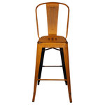 GIA - Antique Orange High Back Metal Barstools, Set of 1 - VERSATILE: These stools are made of an iron alloy with a silver finish. They are elegant enough to be used in garage, restaurant, brew pub, kitchen, bar, and game room.