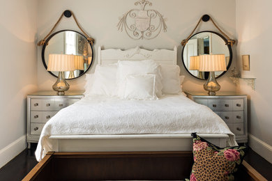 Bedroom - small shabby-chic style master dark wood floor bedroom idea in Boston with gray walls and no fireplace