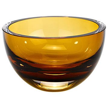 6 Mouth Blown European Made Lead Free Amber Crystal Bowl