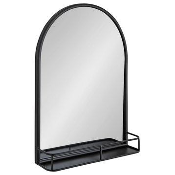 Estero Metal Framed Arch Wall Mirror with Shelf, Black 20x28
