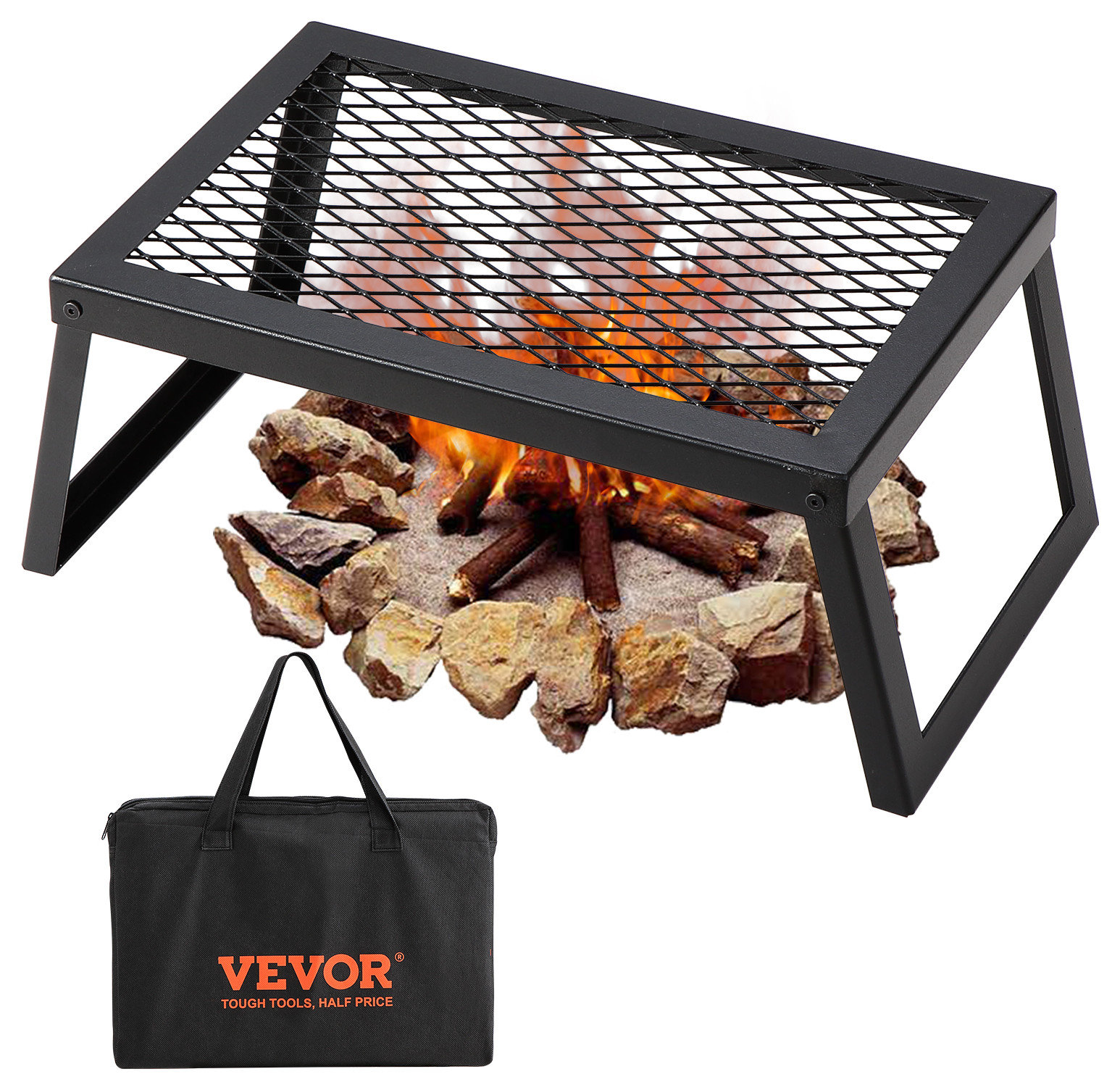 VEVOR Folding Campfire Grill Portable Camping Fire Pit Steel Outdoor