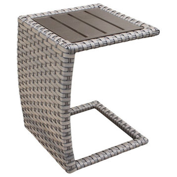 TK Classics Florence Outdoor Wicker Patio Side Table in Gray Stone