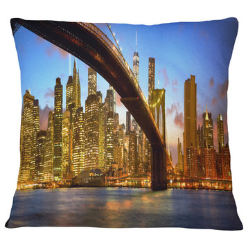 Manhattan Panorama with Skyscrapers Cityscape Throw Pillow, 16"x16"