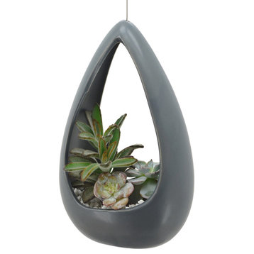 Ceramic Air Planter, Cone Style, 8.5x5.25", Dark Gray