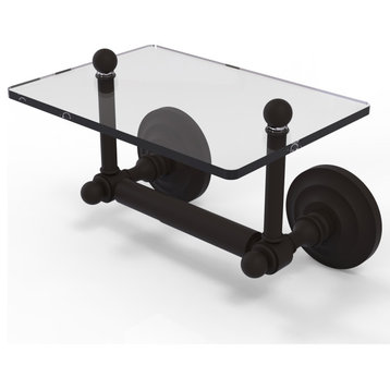 Que New Two Post Toilet Tissue Holder with Glass Shelf, Oil Rubbed Bronze