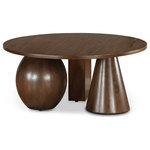 Meridian Furniture - Revive Coffee Table, Brown - Garner instant attention to your modern space with this sleek and chic Revive Brown Coffee Table. An unexpected Art Deco design with three geometrically formed bases makes this handsome coffee table anything but boring. Artfully crafted from solid wood with natural oak veneers and a rich dark brown finish, this table's natural wood grain variation ensures its unique appeal in your room. An amply sized oval top gives you lots of space for holding essentials or setting up a game board for a family fun night.