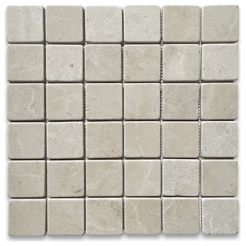 Non Slip Shower Floor Tumbled Crema Marfil Marble 2x2 Square Tile, 1 sheet