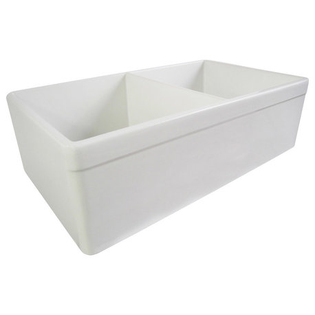 32" Decorative Lip Double Bowl Fireclay Farmhouse Kitchen Sink, White