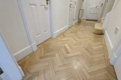 Raw Natural Oak Herringbone Parquet with Single Row Border | Pimlico SW1