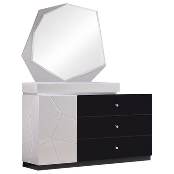 J&M Furniture Turin Dresser With Mirror, Light Gray and Black Lacquer