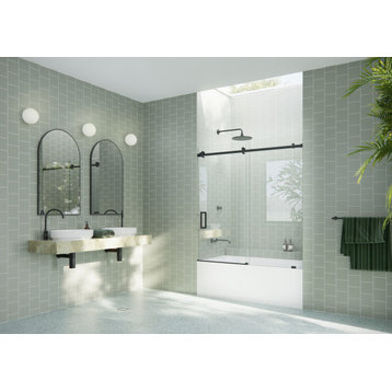 52-56"x60-Frameless Bath Tub Sliding Shower Door Square Hardware, Matte Black