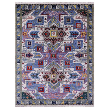 9' 2" X 12' 2" Geometric Kazak Handmade Wool Rug Q11716