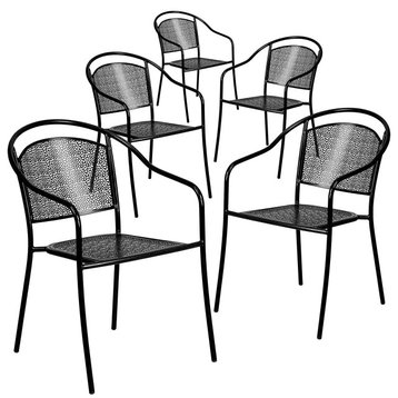 5 Pack Outdoor Dining Chair, Stackable Design With Mesh Round Back, Black