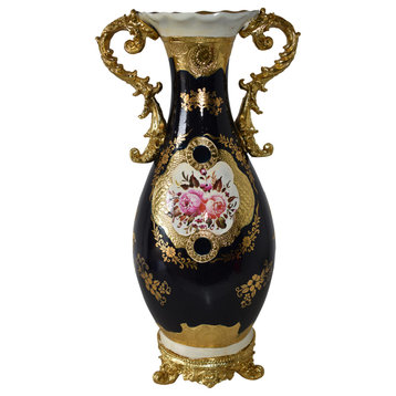 Black and Gold Rounded Resin Vase Size: 11" x 9" x 20"H