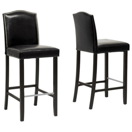 Libra Black Modern Bar Stool With Nail Head Trim, Set of 2