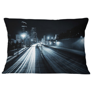Illuminated Traffic Trail in Downtown Seattle Cityscape Throw Pillow, 12"x20"