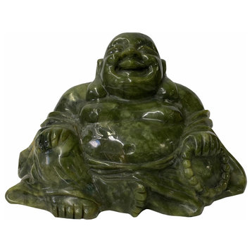 Oriental Green Stone Carved Happy Laughing Buddha Statue Figure Hws1753