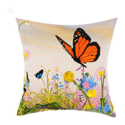 Summer Butterflies Digital Print Cotton Cushion Covers - Decorative Pillows