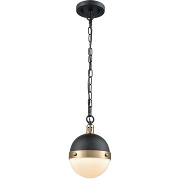 Harmelin 1-Light Pendant, Matte Black and Satin Brass