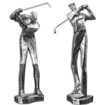 Uttermost Practice Shot Metallic Golf Figurines, Set of 2 | Golf Player Statues