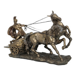 17th Century Roman Charioteer Charging Muscular Stallions Bonded Marble Statue