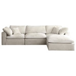 Meridian Furniture - Cozy Velvet Upholstered Comfort L-Shaped Modular Sectional, Cream, 4-Piece: 1 Armless Chair, 2 Corner Chair, 1 Ottoman - Bring home this Cozy 4-piece sectional for a fresh new look. Embrace casual elegance with this Cozy velvet cloud-like comfort modular fiber-filled seating option. Handsome from all angles, this piece features soft cream velvet upholstery to make it an easy fit in any room. This modular piece can be combined with other items in the Cozy collection to create a seating group of your dreams. The cushions on this piece are exceptionally comfortableand filled with fiber for luxury that you deserve as you rest and relax.