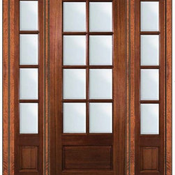Prehung Patio Side lights Door 96 Wood Mahogany 3/4 Lite 8 Lite - Patio Doors