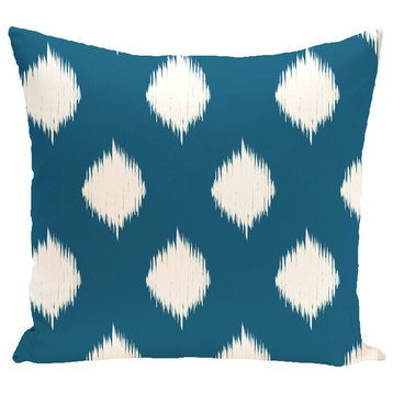 Ikat Dot Geometric Print Outdoor Pillow, Teal, 20"x20"