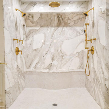 Custom Book-Matched Calacatta Gold Marble Steam Shower