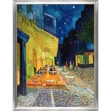 Cafe Terrace at Night With Frame, Metallic Silver, 40"x52"