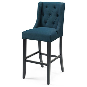 Tufted Bar Stool Chair Barstool, Fabric, Wood, Navy Blue, Modern, Bar Pub Bistro