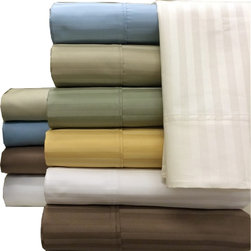Royal Tradition - 100% Cotton 1000 TC Damask Stripe Sheet Set - Sheet And Pillowcase Sets