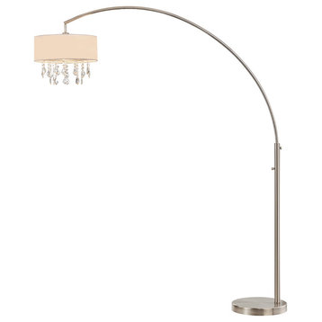 Artiva USA ElenaII 81" LED Arched Crystal Floor Lamp with Dimmer, Satin Nickel