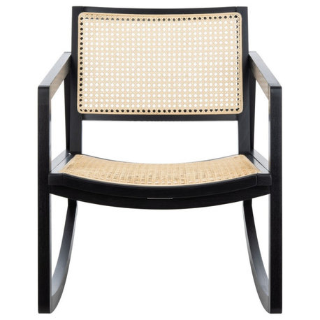 Safavieh Couture Perth Rattan Rocking Chair, Black/Natural