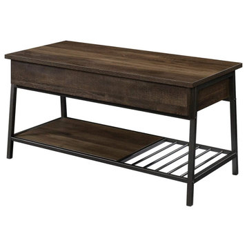Industrial Coffee Table, Metal Frame With Lift Up Top & Lower Shelf, Smoked Oak