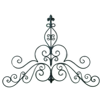 Elegant Scroll Fleur de Lis Iron Wall Grille Metal Art Arch Topper Set 2