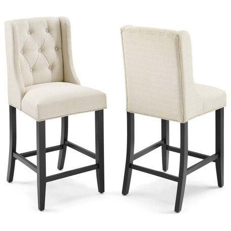 Baronet Counter Bar Stool Upholstered Fabric Set of 2, Beige