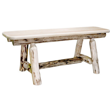 Montana Collection Plank Style Bench, Clear Lacquer Finish, 18x45x18