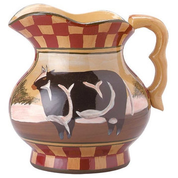 Hand Painted Display Pitcher Stoneware Cow Tan Brick |
