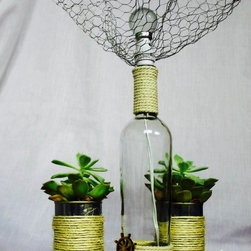 Handcrafted Glass Bottle Lamp / Wire Mesh Lampshade / Twine - Table Lamps