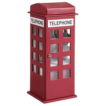 11.5" British Burgundy Red Telephone Booth Leather Jewelry Box