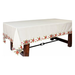 Xia Home Fashions - Poinsettia Lace Embroidered Cutwork Tablecloth, 60"x84", 70x144 - Tablecloths